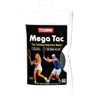 Tourna Mega Tac Extra Tacky Overgrip, Black, 10-Pack