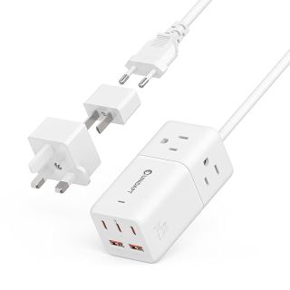 Unidapt Travel Power Strip: 5ft Extension Cord & 8 Ports for US to Europe & UK Travel