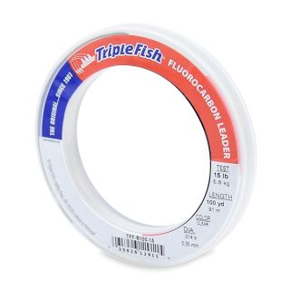 Triple Fish 15 lb Test Fluorocarbon Leader Fishing Line, Clear, 0.35 mm/100 yd