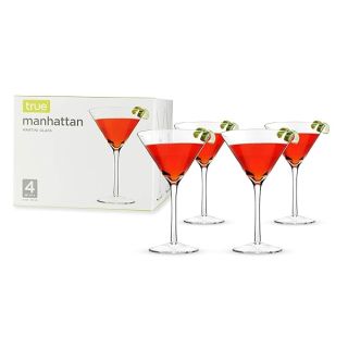 True Manhattan Martini Glass, Crystal Cocktail Coupes, Clear Glass, Cocktail glass set, Dishwasher Safe, Holds 12 oz., Set of 4