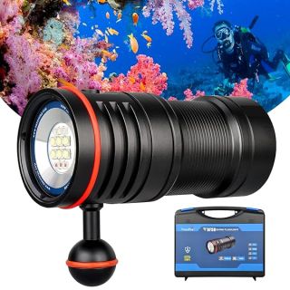 TrustFire DF50 Scuba Diving Light, 6500 Lumens Video Camera Photography Dive LED Flashlight, USB Rechargeable Torch, 70M Underwater, Super Bright, with Violet Red White Lights