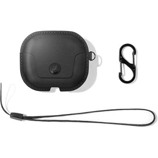 Twelve South AirSnap Gen 3 | Leather Protective Case/Cover with Loss Prevention Clip and Optional Carry Strap for AirPods Gen 3, Black