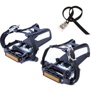 UFANME Bike Pedals, Bicycle Pedals Fitness Exercise Spin Bike with Toe Clips Cage and Straps for Outdoor Cycling and Indoor Stationary Bike 9/16-Inch Spindle Resin/Alloy Bicycle Multi-Purpose Pedals