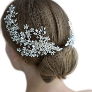 ULAPAN 2 Pack Bride Wedding Headband, Rhinestone Bridal Bridesmaid Hair Clips Accessories, Party Hair Accessories Headpieces for Women?Silver?