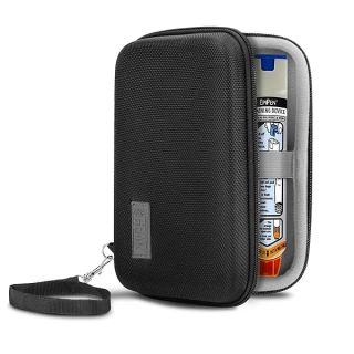 USA GEAR Hard Shell EpiPen Case - Medical Case with Water Resistant Exterior, Zipper and Wrist Strap - Compatible with 2 EpiPen, Asthma Inhaler, Eye Drops, and More Allergy Medicine - Black