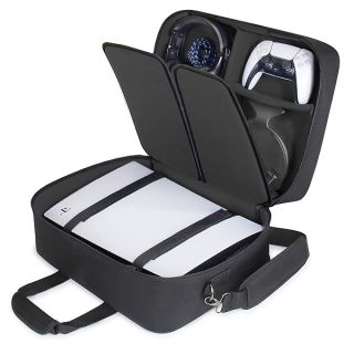 USA Gear PS5 Carrying Case - PS5 Travel Bag Compatible with PlayStation 5, PS5 Slim with Adjustable Interior - PS5 Travel Case for Dualsense Controllers, Playstation 5 Games, PS5 Accessories (Black)