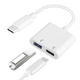 USB C OTG Adapter with Power, 2 in 1 USB C to USB Female with 60W PD Charging Adapter Compatible with iPhone 15/15Pro, iPad Pro, Galaxy S24/S23/S22/S21, Pixel 8/7/6, Google Chromecast with Google TV