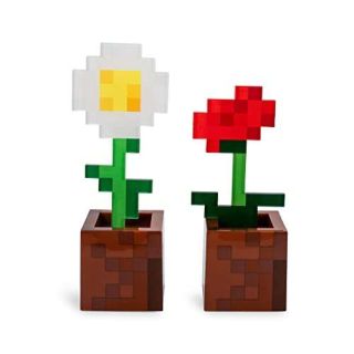 Minecraft Daisy and Poppy Flower Pot Mood Lights, Set of 2 | Nightstand Table Lamp with LED Light for Bedroom, Desk, Living Room | Home Decor Room Essentials | Video Game Gifts and Collectibles