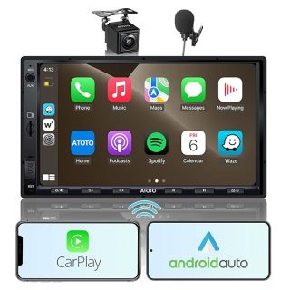 [Upgrade] ATOTO Double Din Car Stereo with Wireless CarPlay,Wireless Android Auto,7in IPS Touchscreen,Bluetooth,Phone Mirroring,HD LRV Camera,USB Video & Audio,F7G2A7WE-S01