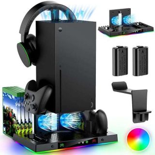 Upgrade Your Xbox Series X: Cooling Fan & Dual Charging Stand with RGB Lights & Rechargeable Batteries