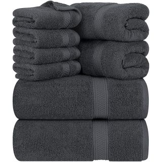 Utopia Towels 8-Piece Premium Towel Set, 2 Bath Towels, 2 Hand Towels, and 4 Wash Cloths, 600 GSM 100% Ring Spun Cotton Highly Absorbent Towels for Bathroom, Gym, Hotel, and Spa (Grey)