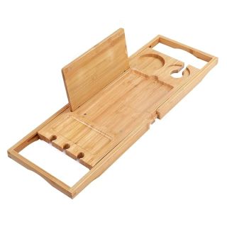 Utoplike Bamboo Bathtub Caddy Tray Bath Tray for Tub, Adjustable Bathroom Bathtub Organizer with Book Tablet Wine Glass Cup Towel Holder (24.5"-37.4")