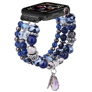 V-MORO Beaded Bracelet Compatible with Apple Watch Band 40mm/38mm/41mm Series 9 8 7 6 SE 5 4 Women Fancy Dressy Handmade Stretchy Watch Strap iWatch Bands Series 3 2 1 Replacement (SeaBlue)