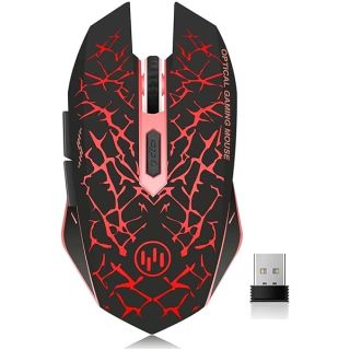 VEGCOO C12 Wireless Gaming Mouse: Rechargeable, Silent Click, 2400DPI, 6 Buttons for PC & Laptop - Advanced 2.4GHz Technology (Red)