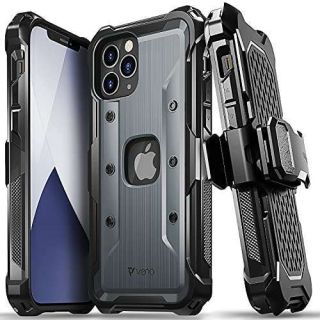 VENA vArmor Rugged Case Compatible with Apple iPhone 12 Pro Max (6.7"-inch), (Military Grade Drop Protection) Heavy Duty Holster Belt Clip Cover with Kickstand - Space Gray