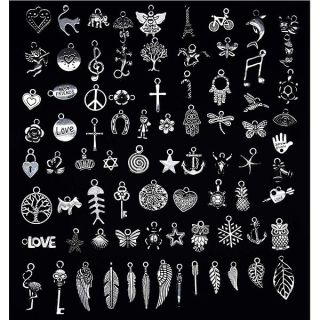 VIDRIO Mixed Wicca Charms & Pendants - 80pcs Silver Craft Supplies for DIY Jewelry, Bracelets & Necklaces
