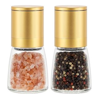 VUCCHINI Pepper Salt Grinder Mill - Adjustable Coarseness Ceramic Spice Grinder Shaker - Refillable Pepper Grinders for Home Kitchen Gifts (Golden)