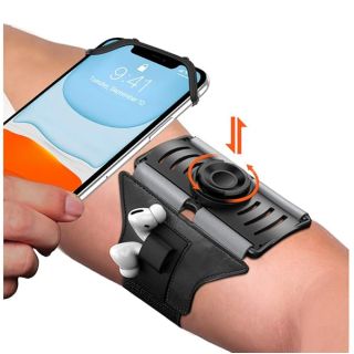 VUP Running Armband 360°Rotatable for iPhone 15/14/13/Pro Max/Pro/Mini/12/11/SE/8/7/Plus, Fits All 4-6.7 Inch Smartphones, with Key Holder Phone Armband for Running Hiking Biking (Black-Detachable)