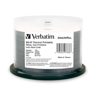 Verbatim BD-R 25GB 16X DataLifePlus White Thermal Printable, Hub Printable - 50pk Spindle - 97338