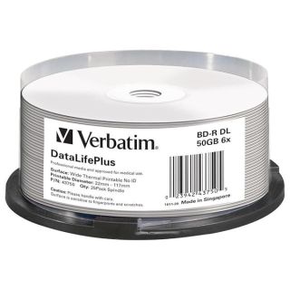 Verbatim BD-R - Blu-ray-Disc 50 GB, White Printable Surface, 6X Burning Speed, DataLifePlus, 25-Pack Spindle