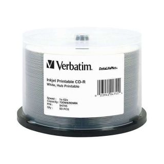 Verbatim CD-R 700MB 52X DataLifePlus White Inkjet Printable, Hub Printable - 50pk Spindle - 94755