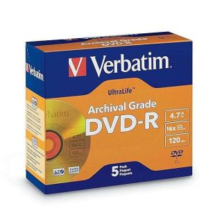 Verbatim DVD-R 4.7GB 16X UltraLife Gold Archival Grade - Branded Surface and Hard Coat - 5pk Jewel Case