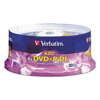 Verbatim DVD+R DL 8.5GB 8X with Branded Surface - 30pk Spindle - 96542, 30-Disc,Silver