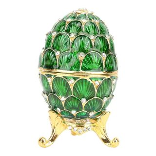 Unique Vintage Egg Trinket Box - Hand Painted Enameled Jewelry Box, Limited Edition Home Decor (Emerald)