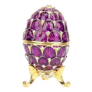 Vintage Hand-Painted Egg Trinket Box - Unique Enameled Jewelry Collector's Item in Grape Purple