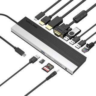 WAVLINK USB C Laptop Docking Station for Triple Monitors DP+HDMI+VGA, 85W PC Charging, SD TF Card Reader, LAN, 4USB Ports for Dell XPS 13/15, MacBook Pro, Lenovo Yoga, and More