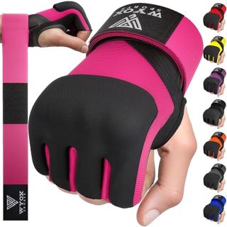 WYOX Gel Boxing Hand Wraps Inner Gloves for Men and Women, Quick 80cm Long Wrist Straps, Elasticated Padded Boxing Wraps for MMA, Kickboxing, Martial Arts Training Bandages (Pink, L/XL)