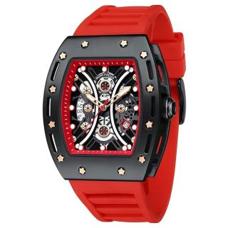 Luxury Skeleton Tonneau Watch for Men - Waterproof, Adjustable Silicone, Steampunk Style Chronograph with Luminous Square Face