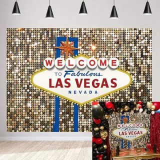 Welcome to Las Vegas Backdrop Fabulous Casino Night Poker Party Movie Themed Photography Background Prom Costume Dressup Birthday Party Supplies 8x6FT