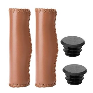 White Leather Handles Brown Grips,1 Pair Black/Brown/White/Red/Blue Nonslip PU Mountain ycle Handlebar Grips Cycling Grips Handle Grips with Plug(Brown)