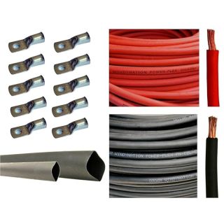 WindyNation WNI 6 AWG 6 Gauge 10 Feet Black + 10 Feet Red Battery Welding Pure Copper Ultra Flexible Cable + 5pcs of 5/16" & 5pcs 3/8" Copper Cable Lug Terminal Connectors + 3 Feet Heat Shrink Tubing