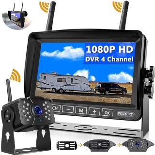 Wireless Backup Camera, DOUXURY IP69 Waterproof 170° Wide View Angle HD 1080P Backup Camera + HD LCD 7" Monitor, Digital Wireless Backup Camera System for RV Truck 5th Wheel Trailer Pickup Camper Bus