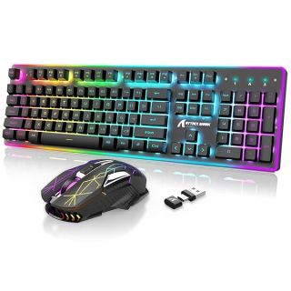 Wireless Gaming Keyboard & Mouse Combo: RGB Backlit, Rechargeable, Silent, Dual Receiver for PC, Mac, TV & Tablet