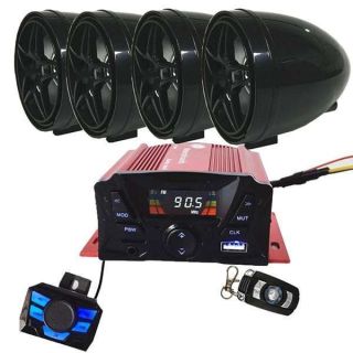 XYC 12V 4 Channel UTV ATV Golf Cart Motorcycle Weatherproof Bluetooth Speakers MP3 Music Player Sound Audio Stereo Amplifier System AUX in USB SD FM Radio Motorbike Speaker