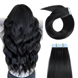 YILITE Tape in Hair Extensions Human Hair 16 inches 40g 20pcs Silky Straight Tape in Human Hair Extensions Jet Black Color Real Human hair