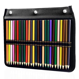 YOUSHARES 3 Ring Pencil Case - 54 Slots Pencil Sleeve, Pencil Pouch Stationery Organizer Compatible with Standard 3-Ring Binder for Colored Pencils, Pens?Black?