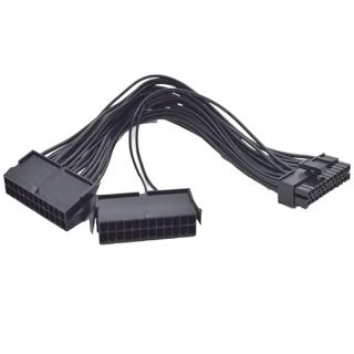 Yibei Dual PSU Adapter Power Supply 24 Pin Extension Cable for ATX Motherboard, Full Copper Chassis Power Start line?24 pin to 24(20+4) pin, 12 inch/ 30cm Black (24pin)