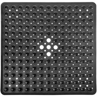 Yimobra Shower Stall Mat Non Slip, 21x21 Inch, Soft Square Bath Mat for Shower with Suction Cups and Drain Holes, Stall Floor Mats for Bathroom, Machine Washable, Bathroom Accessories, Black