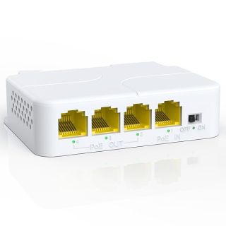 YuanLey 4 Port PoE Extender Gigabit with 3 PoE Out, IEEE 802.3af/at Mini 4 Channel PoE Repeater 1000Mbps, VLAN, Wall and Din Rail Mount Passthrough POE Amplifier/Booster, Plug and Play