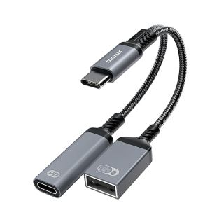 ZOOAUX USB C to USB OTG Adapter & Charger Cable - 60W PD Splitter for Chromecast, iPad Pro, Samsung S23/S22, Pixel, LG