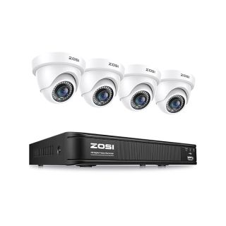 ZOSI 1080P H.265+ Home Security Camera System with AI Human Vehicle Detection, 5MP 3K 8 Channel Surveillance DVR and 4 x 1080p Weatherproof CCTV Dome Camera Outdoor Indoor, 80ft Night Vision, No HDD