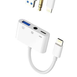 Zoyuzan 3 in 1 USB Adapter - Lightning Connector, Supports USB Camera, Card Reader, Headphones, and Bidirectional File Transfer