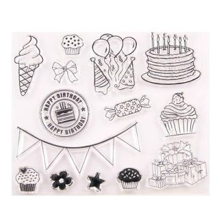 Arriettycraft Happy Birthday Cake & Ice Cream Banner Rubber Stamps for Scrapbooking & Card Making