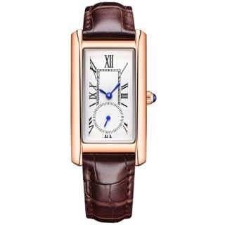 carlien Women Quartz Watch Lady Stylish Rectangle Dress Watch with Leather Strap and Sapphire Crown (Rose Brown)