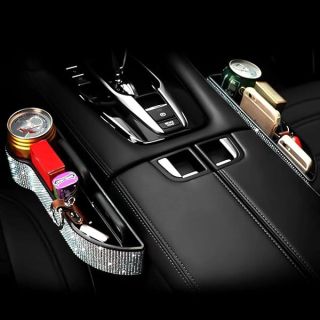 eing Car Seat Side Drop Organizer,Side Slit Car Seat Gap Filler,Car Seat Console Storage Organizer,Bling Car Seat Pockets with Cup Holder and 2 Charging Port,2PC/1Pair (Multicolor Diamonds)