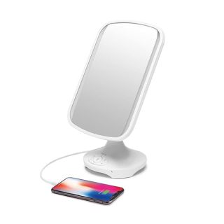 iHome 7" x 9" Reflect ll iCVBT3 Adjustable Vanity Mirror, Makeup Mirror with Bluetooth Audio, Hands-Free Speakerphone, LED Lighting, Siri & Google Support USB Charging, Flat Panel LED Lighting (White)